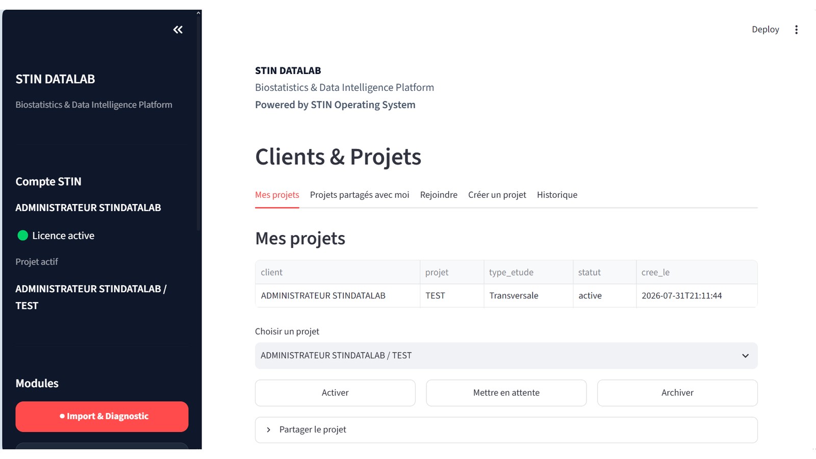 STIN DataLab — Clients et Projets